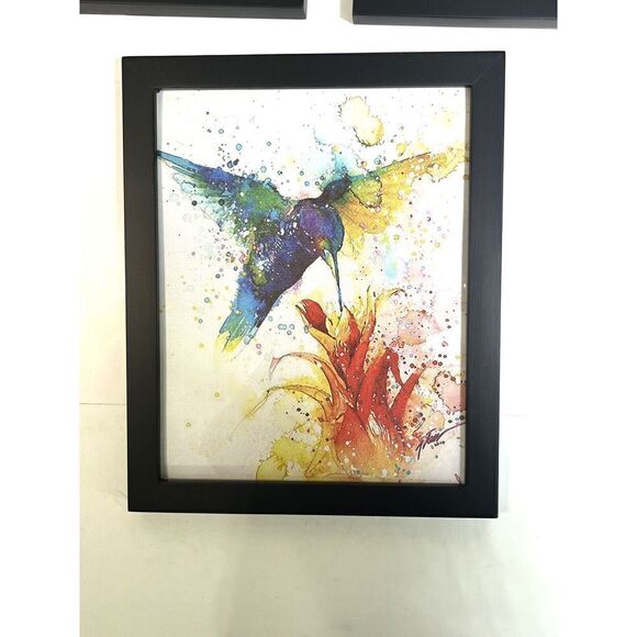 Framed Wall Art Hummingbird Canvas 3 Piece Set Lot Black Desk Decor - Picture 4 of 10